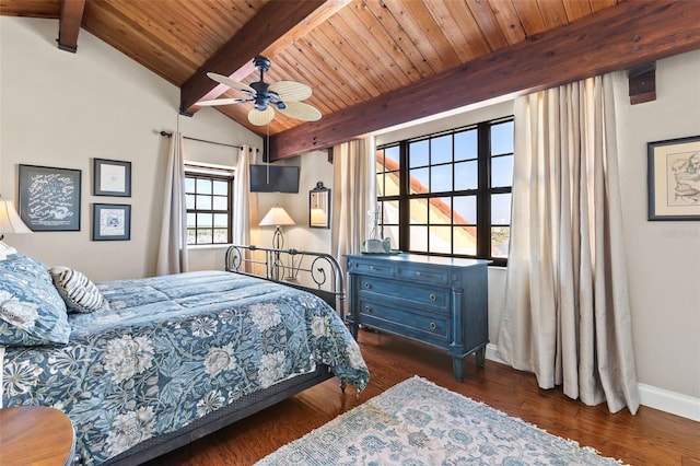 761 Marina Point Dr Unit 7610, Daytona Beach, FL 32114 - bedroom with ceiling fan, wood ceiling, wood finished floors, vaulted ceiling with beams, and baseboards