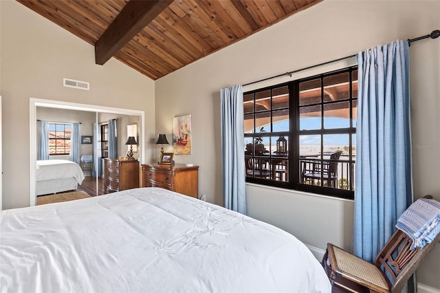 761 Marina Point Dr Unit 7610, Daytona Beach, FL 32114 - bedroom with visible vents, vaulted ceiling with beams, and wooden ceiling