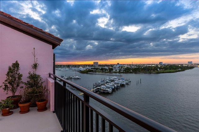 761 Marina Point Dr Unit 7610, Daytona Beach, FL 32114 - balcony at dusk with a water view