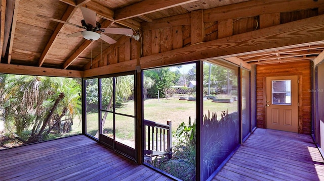 160 Rose Ave, Lake Helen, FL 32744 - unfurnished sunroom featuring beamed ceiling and a ceiling fan