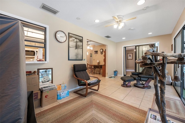 8 Faith Ln, Palm Coast, FL 32137 - sitting room featuring recessed lighting, light tile patterned floors, visible vents, and a ceiling fan