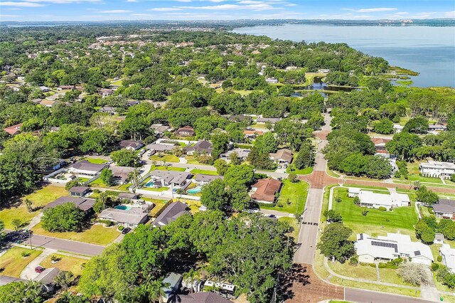aerial view with a water view and a residential view