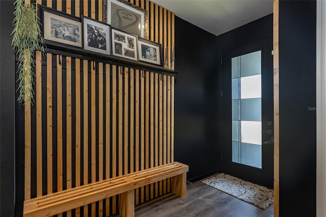 mudroom with wood finished floors