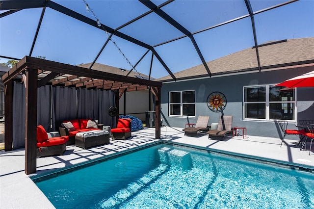 outdoor pool featuring a patio and a lanai