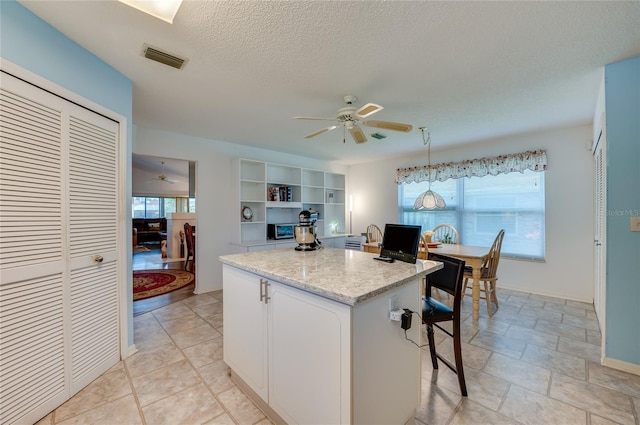 133 Wood Ibis Ct, Daytona Beach, FL 32119 - kitchen with visible vents, a center island, a ceiling fan, and a healthy amount of sunlight
