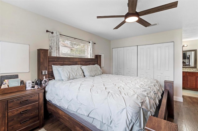 732 Mockingbird Ln, Deland, FL 32720 - bedroom featuring a closet, ceiling fan, and dark wood finished floors