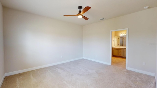 1002 Chelan Falls Dr, Deland, FL 32724 - unfurnished room featuring baseboards, visible vents, a ceiling fan, and light colored carpet