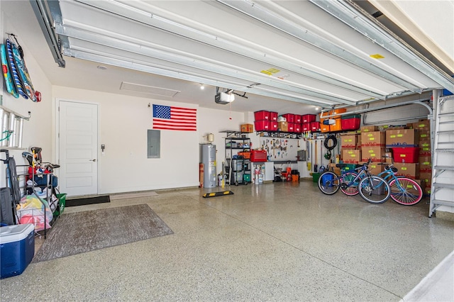 2901 Monaghan Dr, Ormond Beach, FL 32174 - garage with water heater, a garage door opener, and electric panel