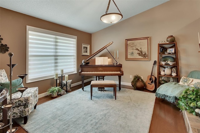 living area featuring wood finished floors and baseboards