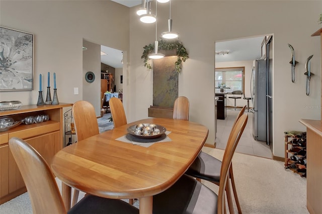 dining space with light carpet