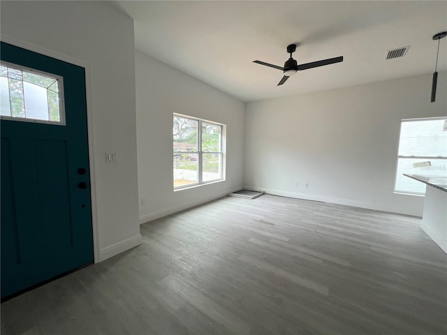 516 Model St, Daytona Beach, FL 32114 - foyer with wood finished floors, ceiling fan, and baseboards