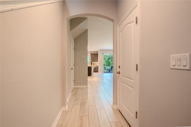 258 Rustic Loop, Sanford, FL 32771 - hall featuring arched walkways, light wood-style flooring, and baseboards