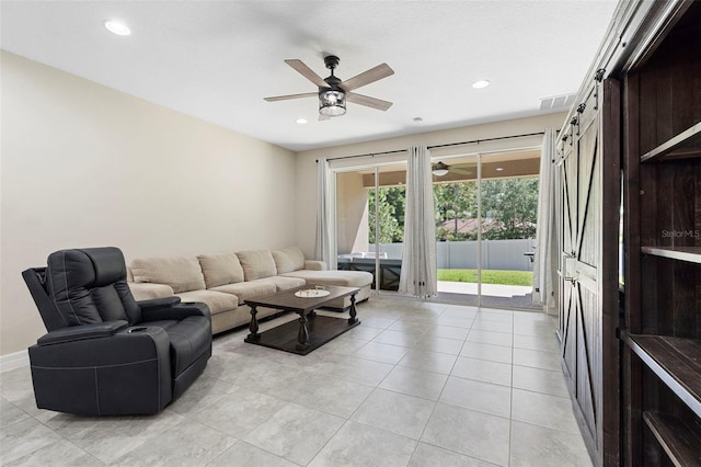2337 Oxmoor Dr, Deland, FL 32724 - living area with ceiling fan, light tile patterned floors, and recessed lighting