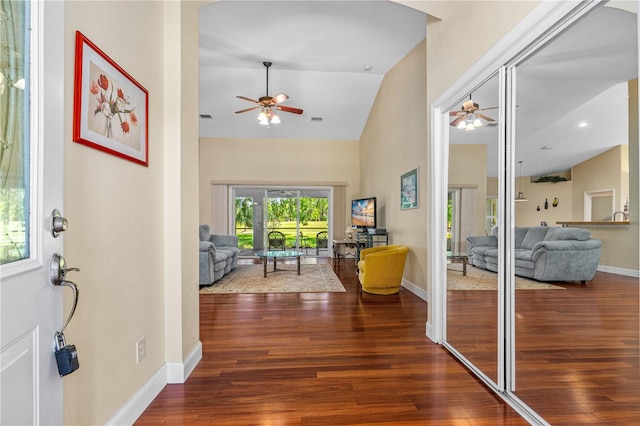 105 Riviera Estates Blvd, Ormond Beach, FL 32174 - foyer entrance with baseboards, a ceiling fan, and wood finished floors