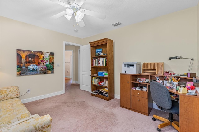 105 Riviera Estates Blvd, Ormond Beach, FL 32174 - home office with carpet, visible vents, baseboards, and ceiling fan
