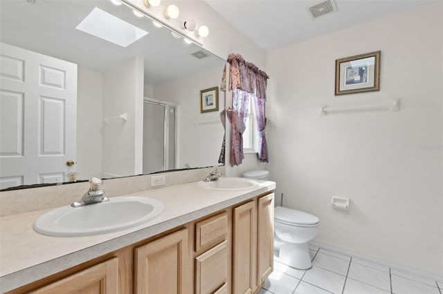 3214 Juniper Dr, Edgewater, FL 32141 - full bath featuring toilet, a sink, visible vents, and a skylight