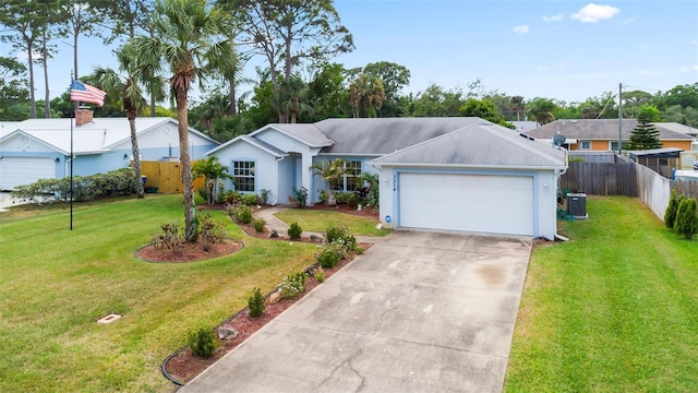 3214 Juniper Dr, Edgewater, FL 32141 - ranch-style house featuring concrete driveway, fence, a garage, and a front yard