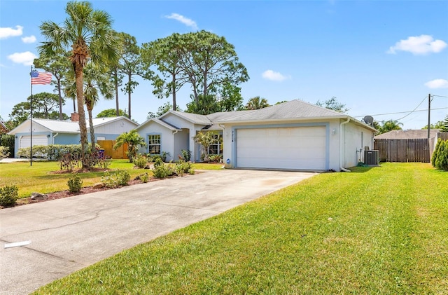 3214 Juniper Dr, Edgewater, FL 32141 - ranch-style home with fence, a front lawn, central AC, and stucco siding
