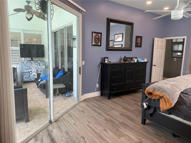 4749 Stoneview Cir, Oldsmar, FL 34677 - bedroom with wood finished floors, baseboards, recessed lighting, ceiling fan, and multiple windows