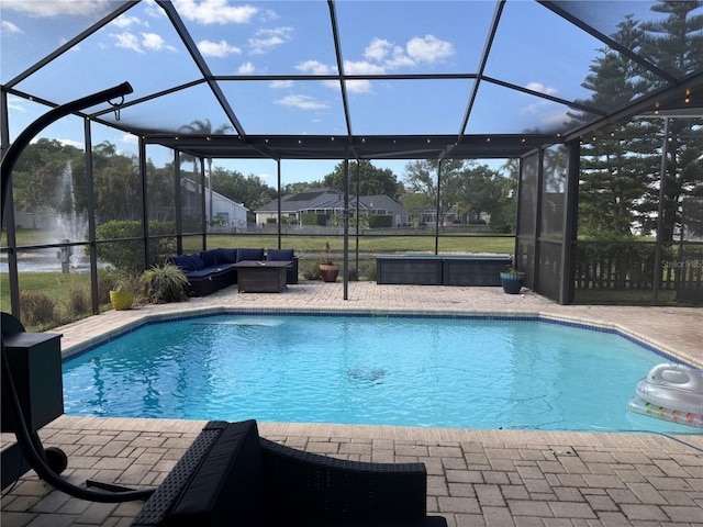 4749 Stoneview Cir, Oldsmar, FL 34677 - swimming pool featuring an outdoor living space, a lanai, and a patio area