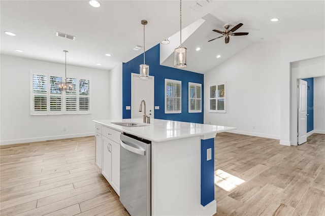 484 Landshark Blvd, Daytona Beach, FL 32124 - kitchen with a sink, baseboards, light wood-type flooring, stainless steel dishwasher, and visible vents