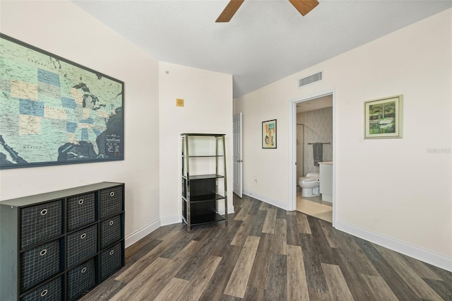241 Riverside Dr Unit 902, Holly Hill, FL 32117 - interior space with ensuite bathroom, visible vents, baseboards, a ceiling fan, and wood finished floors