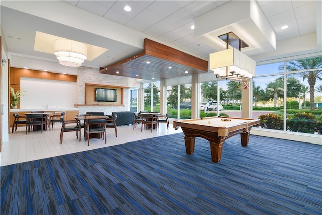 241 Riverside Dr Unit 902, Holly Hill, FL 32117 - playroom featuring a healthy amount of sunlight, carpet flooring, pool table, and recessed lighting