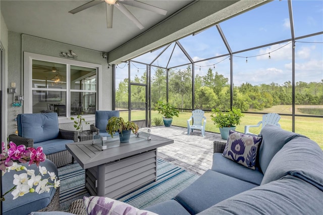 660 Mosaic Blvd, Daytona Beach, FL 32124 - sunroom featuring a ceiling fan and outdoor lounge area