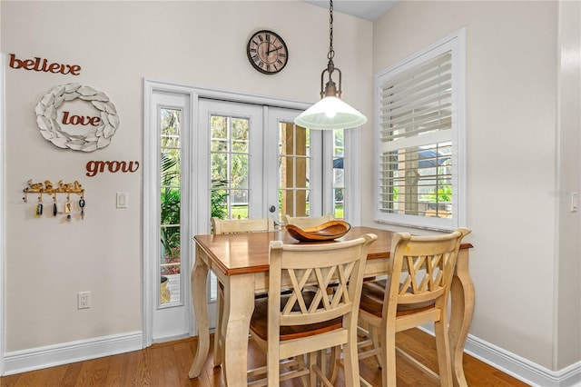 dining area featuring wood finished floors, baseboards, and a wealth of natural light
