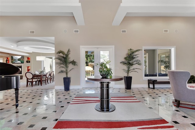 community lobby with a towering ceiling