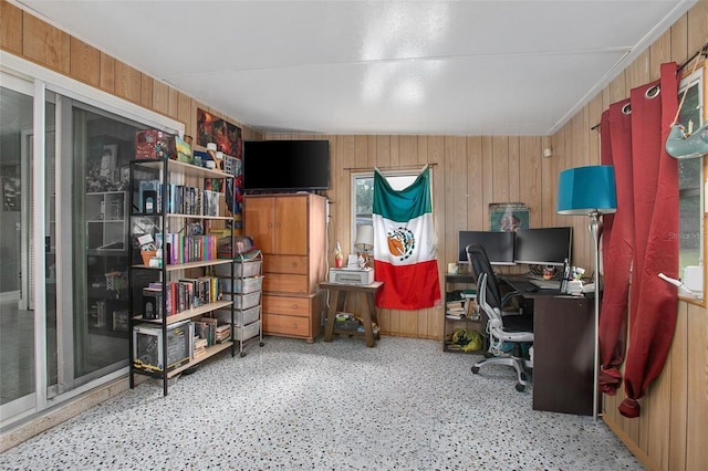 office with wood walls