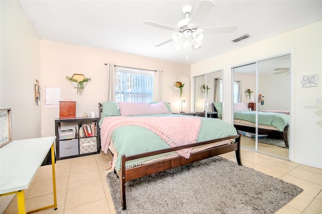 1343 Rocky Rd, Kissimmee, FL 34744 - bedroom with ceiling fan, light tile patterned flooring, visible vents, and multiple closets