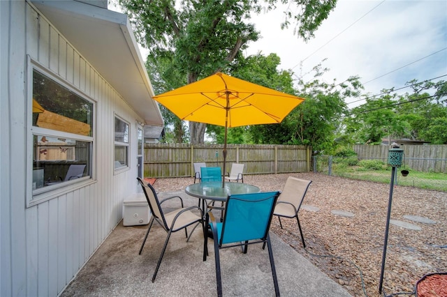 view of patio featuring outdoor dining space and a fenced backyard