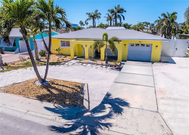 855 Boca Ciega Isle Dr, St Pete Beach, FL 33706 - single story home featuring a gate, fence, concrete driveway, an attached garage, and stucco siding