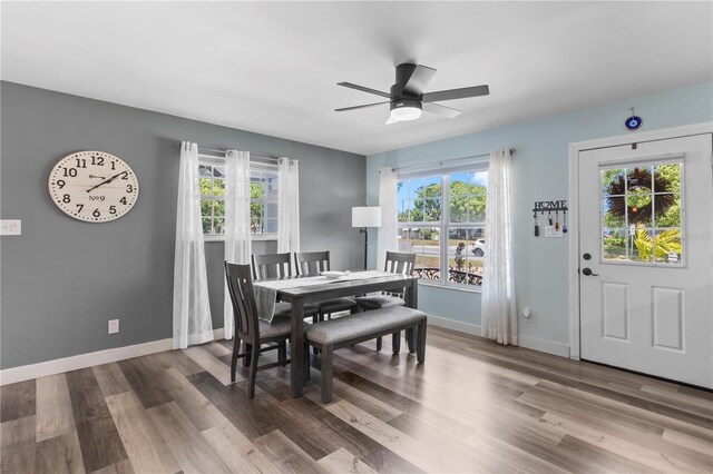 2824 Oak Lea Dr, South Daytona, FL 32119 - dining area featuring baseboards, a ceiling fan, and wood finished floors