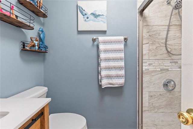2824 Oak Lea Dr, South Daytona, FL 32119 - bathroom with vanity, a stall shower, and toilet