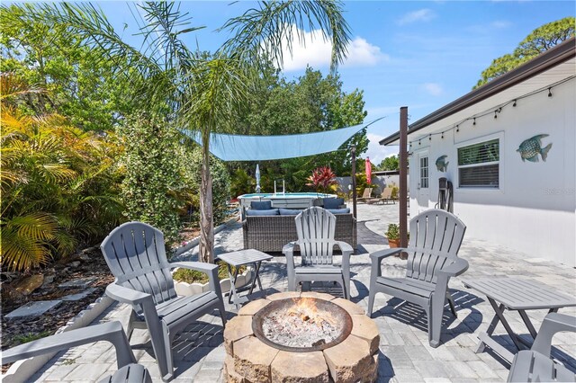2824 Oak Lea Dr, South Daytona, FL 32119 - view of patio / terrace featuring an outdoor living space with a fire pit and an outdoor pool