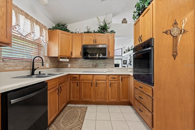 30 Reflections Village Dr, Ormond Beach, FL 32174 - kitchen featuring oven, stainless steel microwave, a sink, dishwasher, and vaulted ceiling