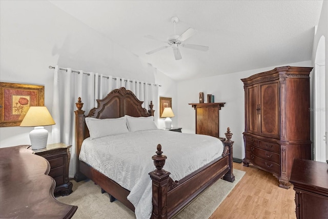 30 Reflections Village Dr, Ormond Beach, FL 32174 - bedroom with light wood-type flooring, a ceiling fan, and vaulted ceiling