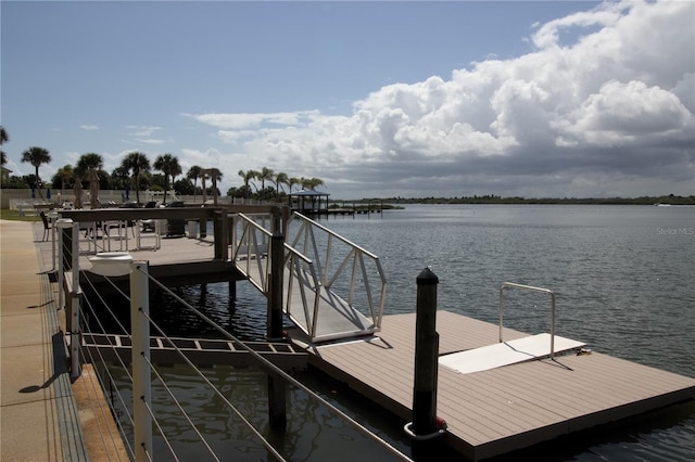 dock area with a water view
