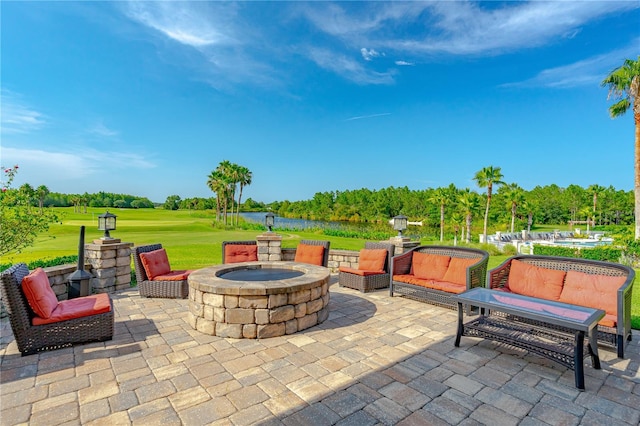 276 Gala Cir, Daytona Beach, FL 32124 - view of patio / terrace with a fire pit and golf course view