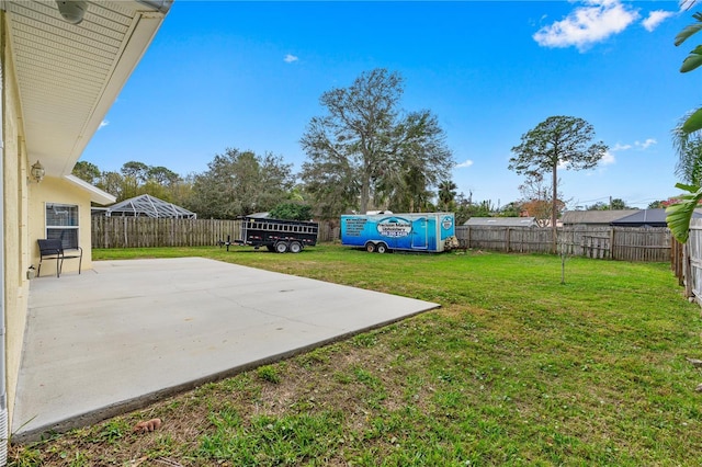 view of yard featuring a fenced backyard and a patio area