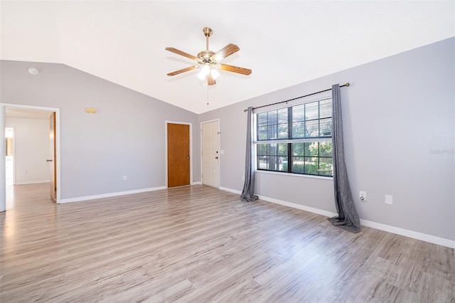 3107 Mapleshade St, Deltona, FL 32738 - unfurnished room with a ceiling fan, vaulted ceiling, light wood-style floors, baseboards, and a smoke detector
