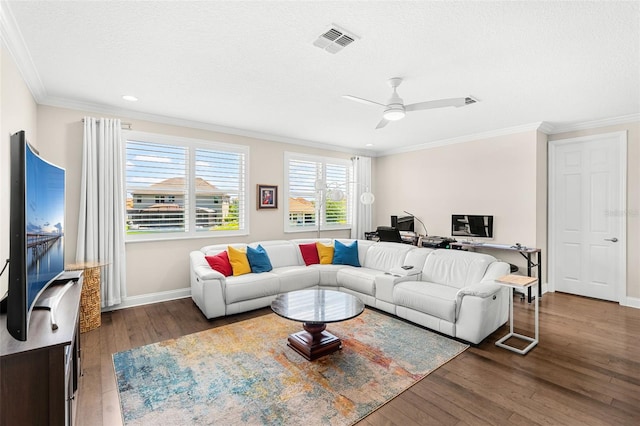 163 Rosa Bella Vw, Debary, FL 32713 - living room featuring visible vents, baseboards, crown molding, and wood finished floors