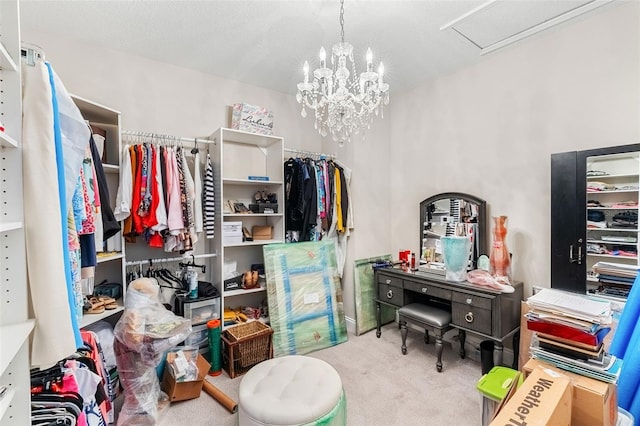 163 Rosa Bella Vw, Debary, FL 32713 - walk in closet featuring carpet flooring and a notable chandelier