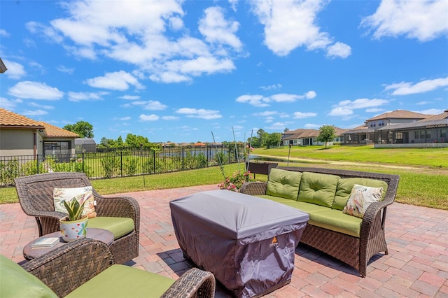 163 Rosa Bella Vw, Debary, FL 32713 - view of patio with an outdoor hangout area, fence, and a residential view