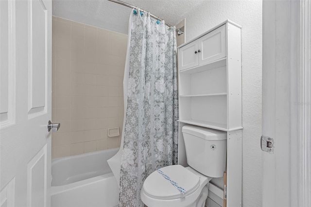 bathroom with shower / bath combination with curtain and toilet