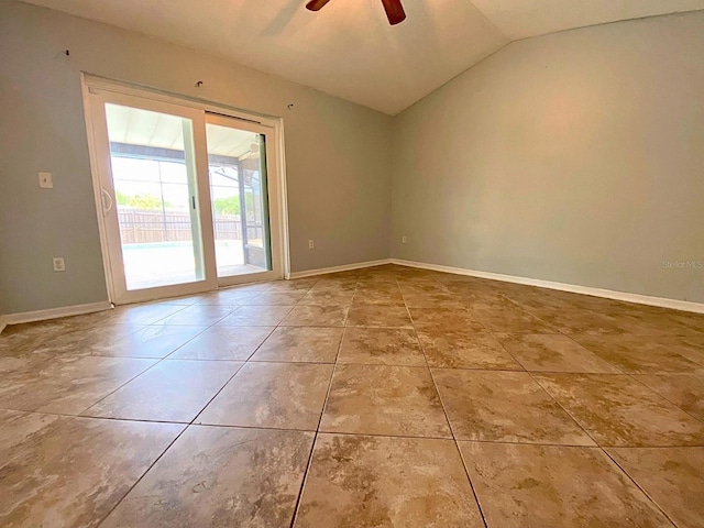 206 Westmoor Bnd, Orlando, FL 32835 - tiled empty room with baseboards, ceiling fan, and vaulted ceiling