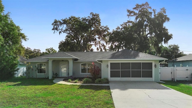 1715 Queen Palm Dr, Edgewater, FL 32132 - single story home with concrete driveway, stucco siding, an attached garage, roof with shingles, and a gate