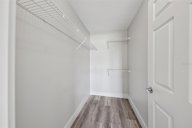 walk in closet with wood finished floors